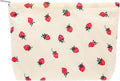 Flat Makeup Bag for Women,Zipper Cosmetic Pouch for Purse,Strawberry Beige