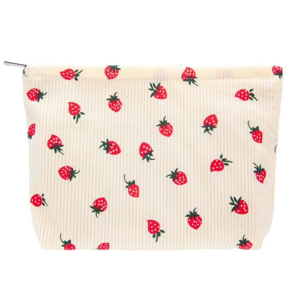 Flat Makeup Bag for Women,Zipper Cosmetic Pouch for Purse,Strawberry Beige