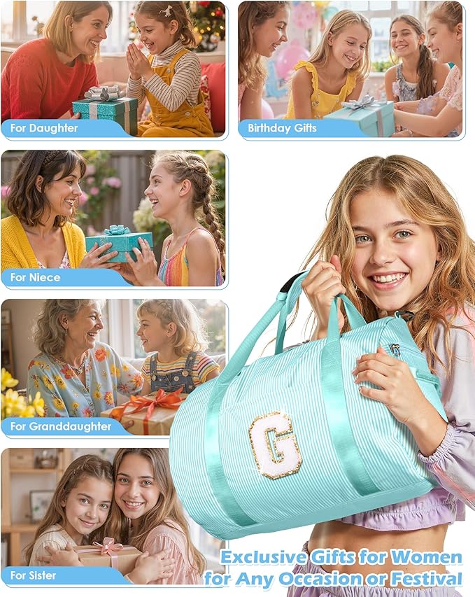 Vogewood Birthday Gift for Daughter, Initial Girls Travel Duffle Bag Kids