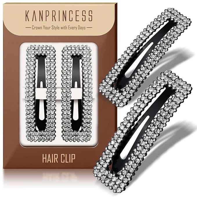 Kanprincess Rhinestone and Crystal Hair Clips 2-Pack, Sparkly Barrettes & Elegant Bling Accessories for Women & Girls(Set7)