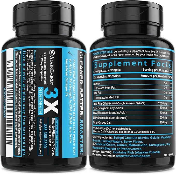 5 Pack Omega-3 Fish Oil, 800mg EPA & 600mg DHA, Burpless, 300 Softgels