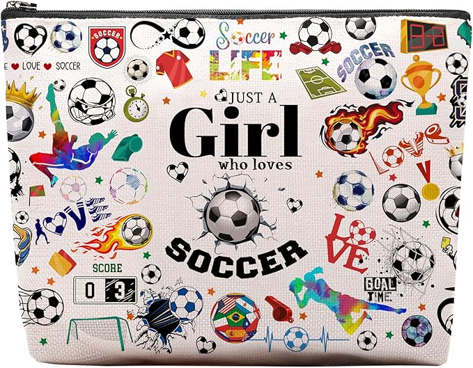 CEASQVAA Soccer Gifts Makeup Cosmetic Bag for Women, Soccer Coach Gifts, Soccer Team Gifts for Soccer Lovers Players Fans Birthday Gifts for Her Women