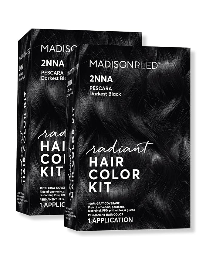 Madison Reed Radiant Hair Color Kit - 2NNA Darkest Cool Black with Ash Undertones (Pescara Black), Permanent Hair Dye, Dimensional Gray Hair Blending | PPD-Free & Ammonia-Free, 2 Pack
