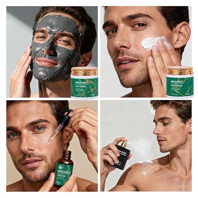 30 pcs Father's Day Gifts, Bergamot Facial Skin Care Set Gifts for Men, Beard Grooming Kit, Bath & Body Gift Basket Set, Self-Care Gift, Face Cleanser, Birthday, Christmas, Anniversary, Husband, Dad