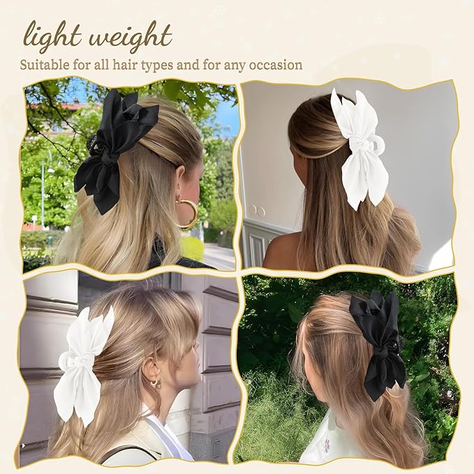 Hadutrek Bow Claw Clips Bow Hair Clips Black White 2PCS Big Hair Bows for Women Butterfly Styling Large Hair Clips for Thick Hair for Girls Hair Accessories for Teen