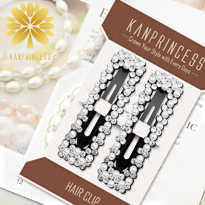 Kanprincess Rhinestone and Crystal Hair Clips 2-Pack, Sparkly Barrettes & Elegant Bling Accessories for Women & Girls(Set21)