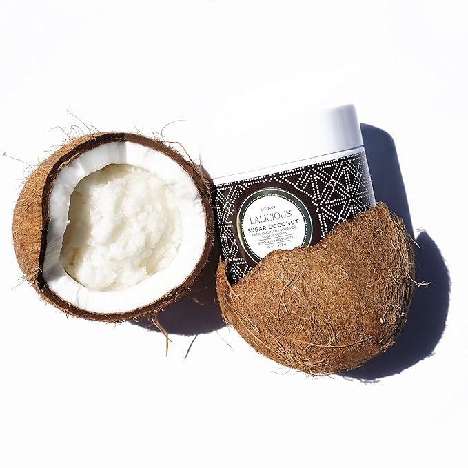 LALICIOUS Sugar Coconut Exfoliating & Moisturizing Body Scrub | Sugar & Coconut Oil | Pre-Shave Scrub for Ingrown Hairs & Razor Bumps | Gently Buffs & Smooths Sensitive Skin | No Parabens | Large 16oz
