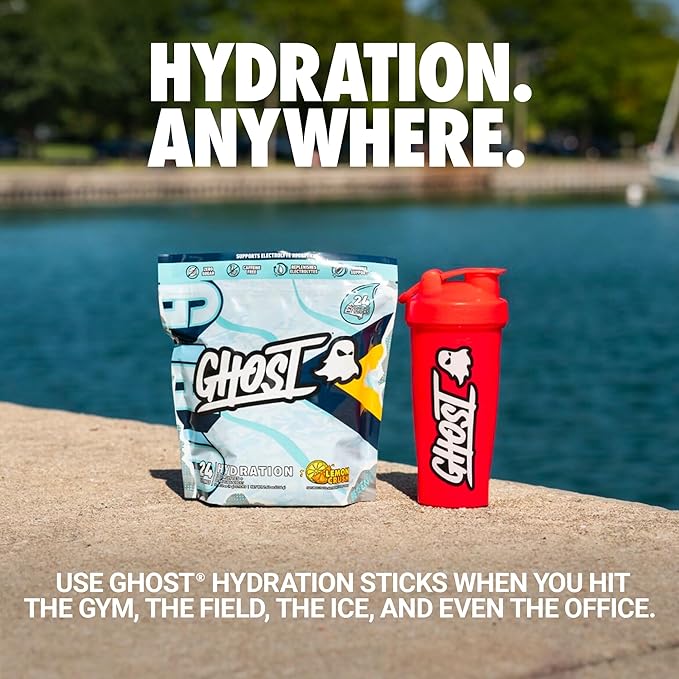 GHOST Hydration Sticks, 24 Electrolyte Powder Packets, Lemon Crush