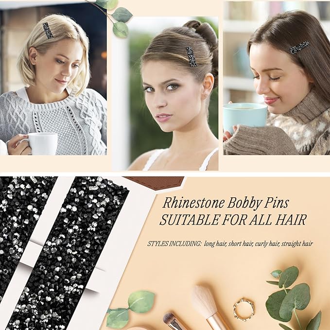 Kanprincess Rhinestone and Crystal Hair Clips 2-Pack, Sparkly Barrettes & Elegant Bling Accessories for Women & Girls(Set15)