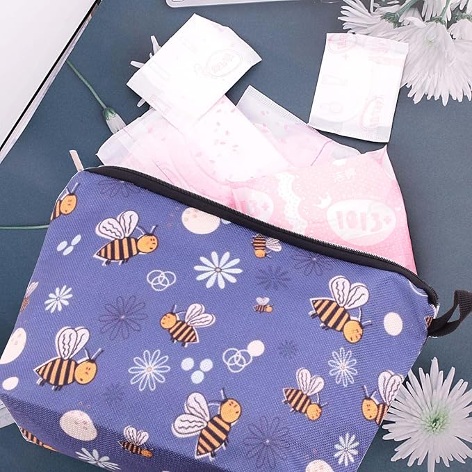 Pebarmnt Cute Animal Lovers Gifts Dinosaur Tropical Sloth Butterfly Cosmetic Bag Makeup Pouch with Zipper (bee)