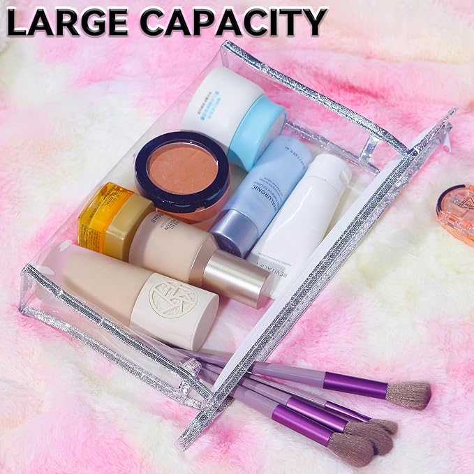 YedsIntu 5 Pack Clear Cosmetic Bags Makeup Bags Set Waterproof PVC Clear Toiletry Bag with Zipper, Makeup Organizer Storage Pouches Fit Carry-on Travel Essentials