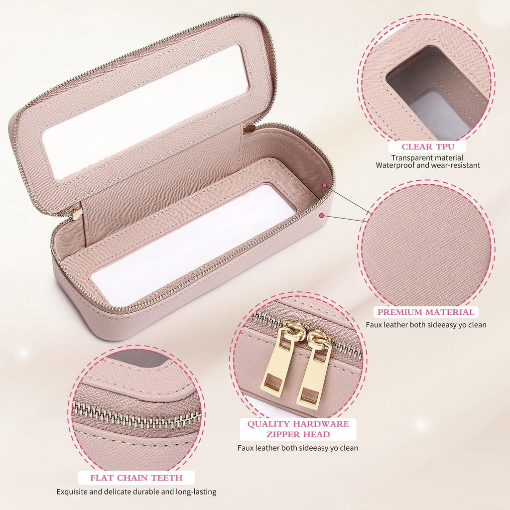Pinkmik Clear Makeup Bag with Brush Bag 3pcs Waterproof Travel Case for Cosmetics and Toiletries Women's Makeup Organizer with Zipper (Pink, L+M+SLIM)