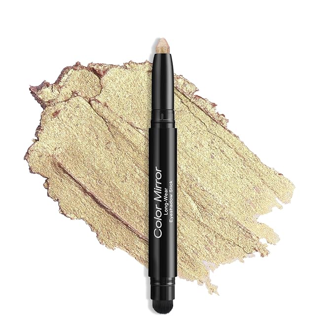Color Mirror Cream Waterproof Hypoallergenic Eyeshadow Stick, long wear Metallic Glitter Matte Eye Shadow Pencil With Makeup Brush, Eye Brightener, 53 Gold Metallic