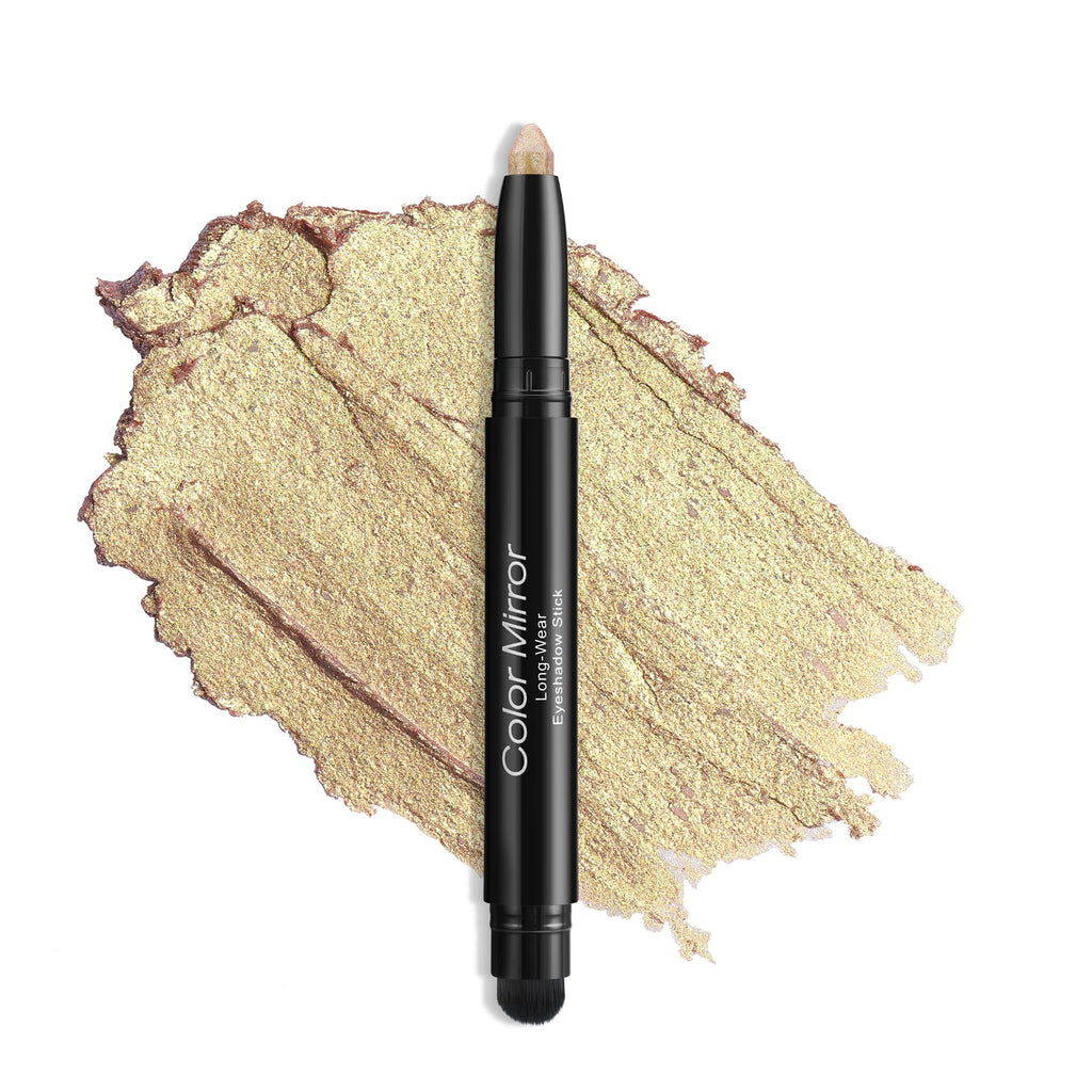 Color Mirror Cream Waterproof Hypoallergenic Eyeshadow Stick, long wear Metallic Glitter Matte Eye Shadow Pencil With Makeup Brush, Eye Brightener, 53 Gold Metallic