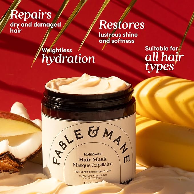 Fable & Mane Intense Hydration Hair Mask 237ml / 8fl oz, For Frizzy, Dry, Damaged Hair. Treatment Repairs and Softens with Shea Butter and Coconut