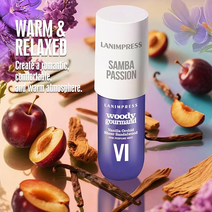 LANIMPRESS 3 FL OZ No.6 Hair Mist and Body Spray for Women,Eau De Parfum, Fresh Fruity Perfume, Floral Flavors Gourmet Scent– With Notes of Velvet Plum,Sugared Violet,Vanilla,Travel Size Fragrance
