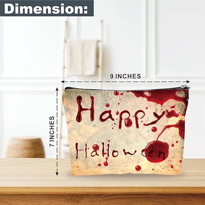YKYENR Happy Halloween Makeup Bag - Vintage Simulated Blood Stains - Horror Printing Cosmetic Bag, Toiletry Bag Gift For Girls, Halloween Treat Bag, Teen, Personal Care & Accessories - A12
