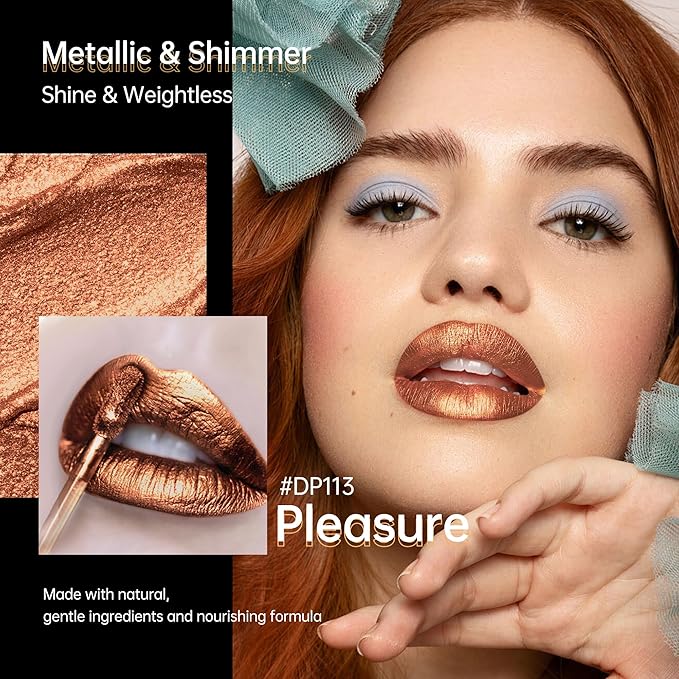 Depuplum Brown Lipsticks for Women Metallic Glitter Lipstick Long Lasting