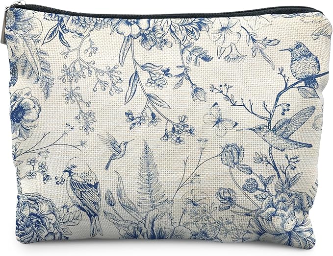 RYYCDOI Chinoiserie Floral Makeup Bag, Chinoiserie Decor Cosmetic Bag Toiletry Bag for Women, Floral Bird Makeup Bag, Chinoiserie Makeup Pouch