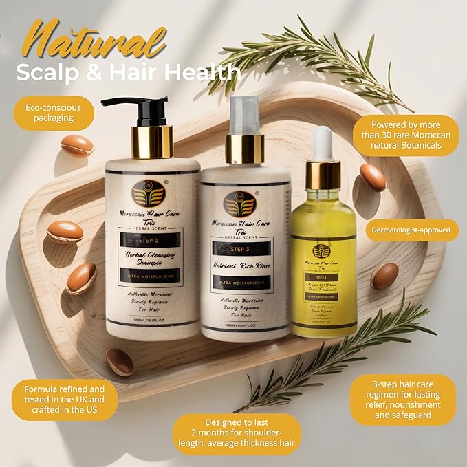 Argan Oil Shampoo & Conditioner Set for Women, Postpartum & Menopause Hair and Scalp Treatment with Argan Oil, Sulfate Free, Leave In Conditioner & Hair Oil for Thinning-Looking Hair