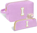 Sernaxi Personalized Initial Makeup Bag Trendy Stuff Corduroy Cosmetic Bag Travel Toiletry Bag, Valentine’s Day Gift Makeup Organizer Case & Makeup Pouch for Women teen Girls Mom Girlfriend Wife