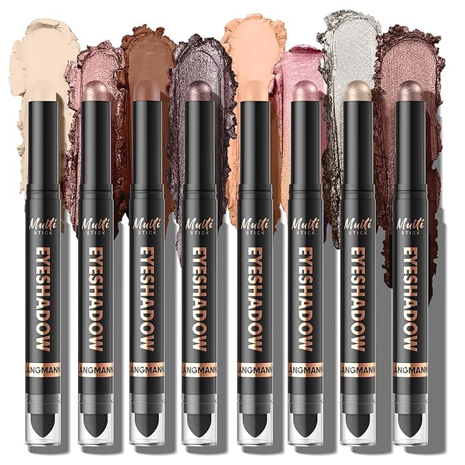 LANGMANNI 8 Color Waterproof Dual-Ended Eyeshadow Stick Set, Eye Makeup #A