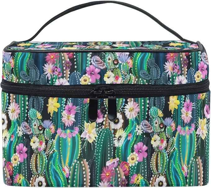 MNSRUU Makeup Bag, Watercolor Cactus Travel Makeup Organizer Bag Cosmetic Cases Toiletry Bags for Girl Women Ladies