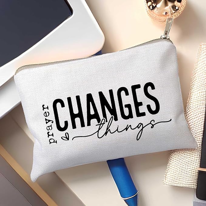 HubbgDesign Prayer Changes Things Makeup Bag Christian Worthy You Matter Travel Bag Religious Faith Makeup Case Bible Verse Cosmetic Bag Sister Christian Gift Toiletry Bag Gift