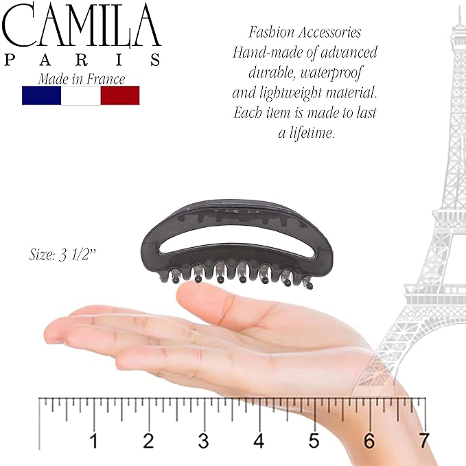 Camila Paris CP3124 French Hair Clips for Women, 3.5" Gray, Large Claw Clip Strong Hold All Day, No Damage No Slip Claw Clips for Thick Curly Wavy Fine Straight Hair, Jaw Clip Made in France