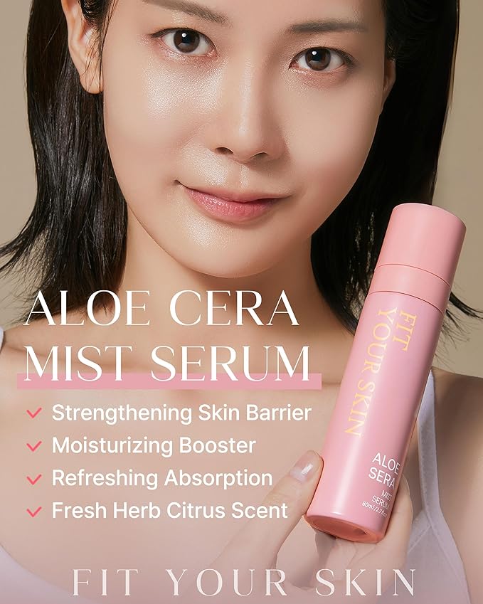 FIT YOUR SKIN Aloe Cera Mist Serum - Vegan Hydrating Face Spray with Aloe Vera and Ceramide for Rough and Dry Skin - Refreshing & Hydrating Facial Mist - Fresh Herb Citrus Scent, 2.7 fl.oz.