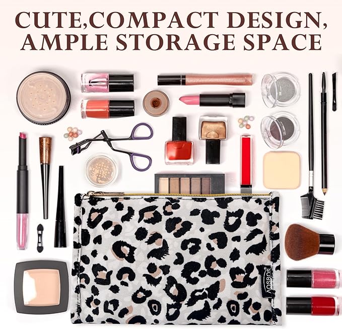 Aosbos Leopard Cosmetic Bag for Women, Travel Makeup Organizer Pouch