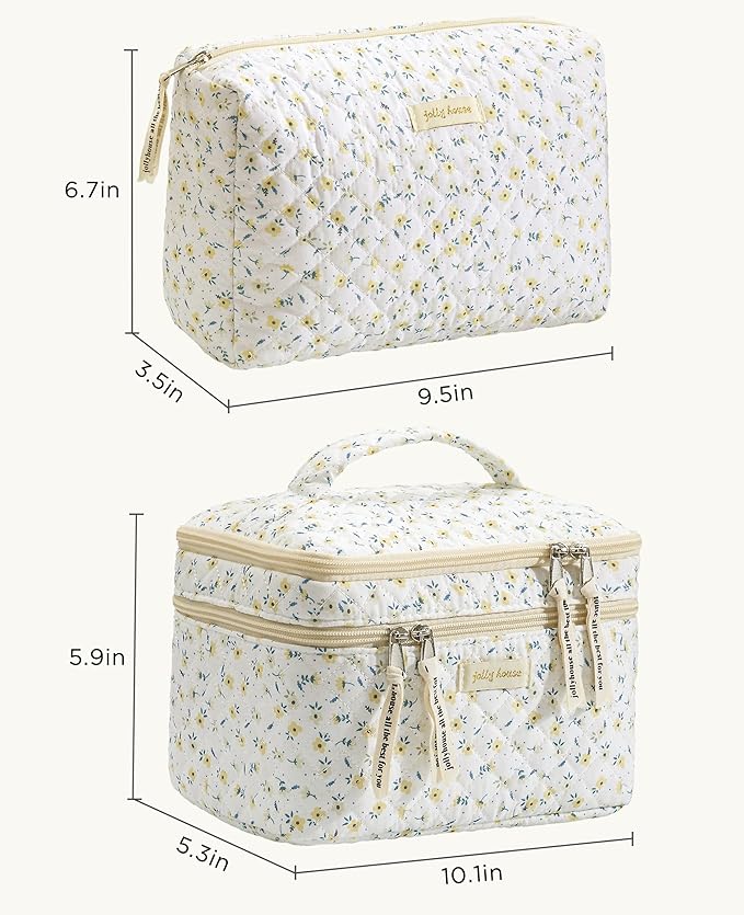 HBselect 2Pcs Travel Makeup Bag Large Quilted Cosmetic Bag Make up Bag