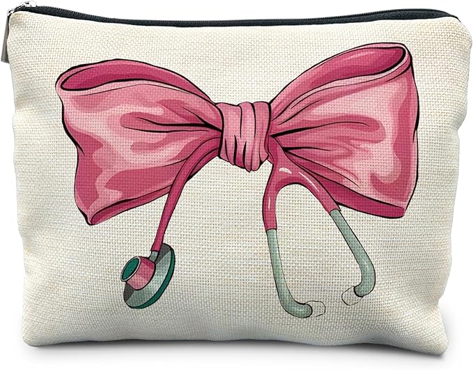 RYYCDOI Pink Coquette Bow Stethoscope Nurse Makeup Bag, Nurse Gifts for Women Cosmetic Bags, Nurse Week Gifts Makeup Pouch, Nurse Appreciation Gifts Zipper Pouch