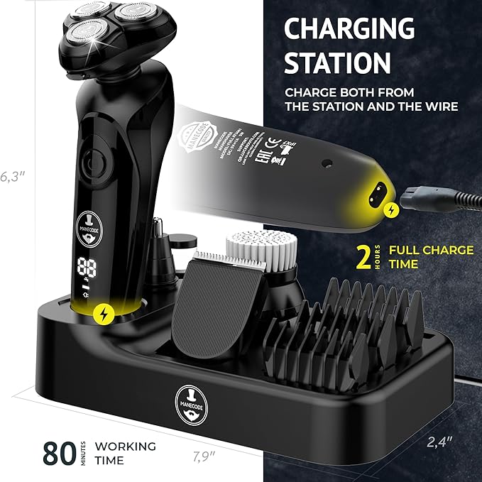 MANECODE® 7-in-1 Electric Razor for Men - Shaver with Floating 8 Contouring Technology® and IQ Cleaning Sensor®