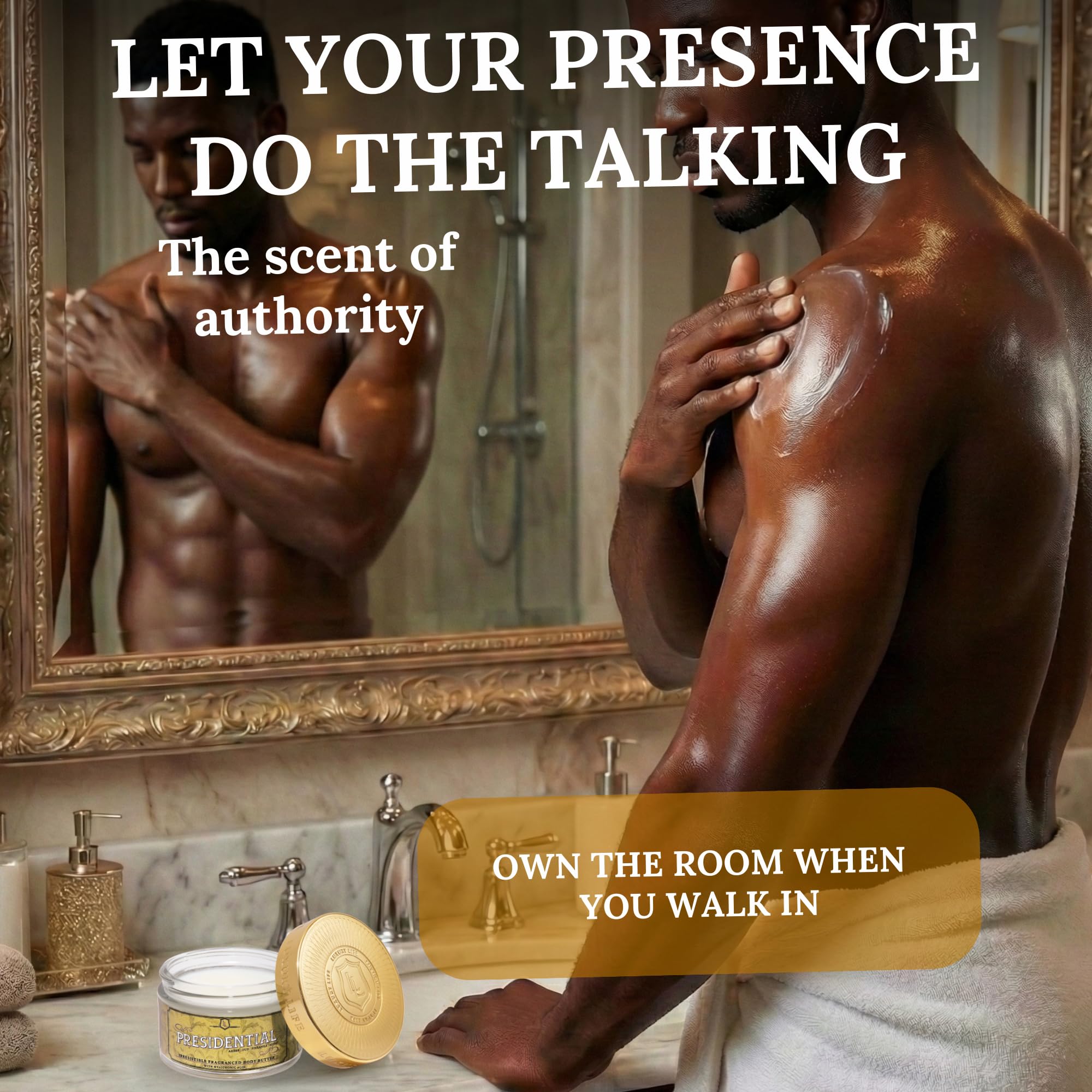 LUXURY LIFE BUTTER - 40% Extrait de Parfum Fragranced Body Butter with Hyaluronic Acid for Ultimate Moisture - Luxurious Room-Filling Natural Fragrances - Non-Greasy, USA Made, Presidential, 5 oz.