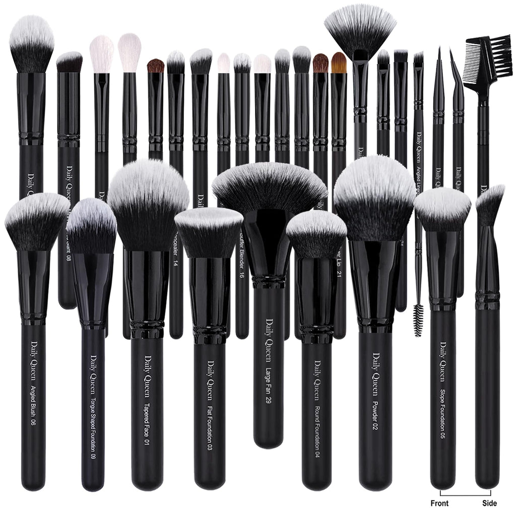 Daily Queen 29pcs Black Professional Makeup Brush Set Kabuki Powder Concealers Eye shadows Blush Eyeliner Eyebrow Contour Eye blending Brushes (29pcs brush)