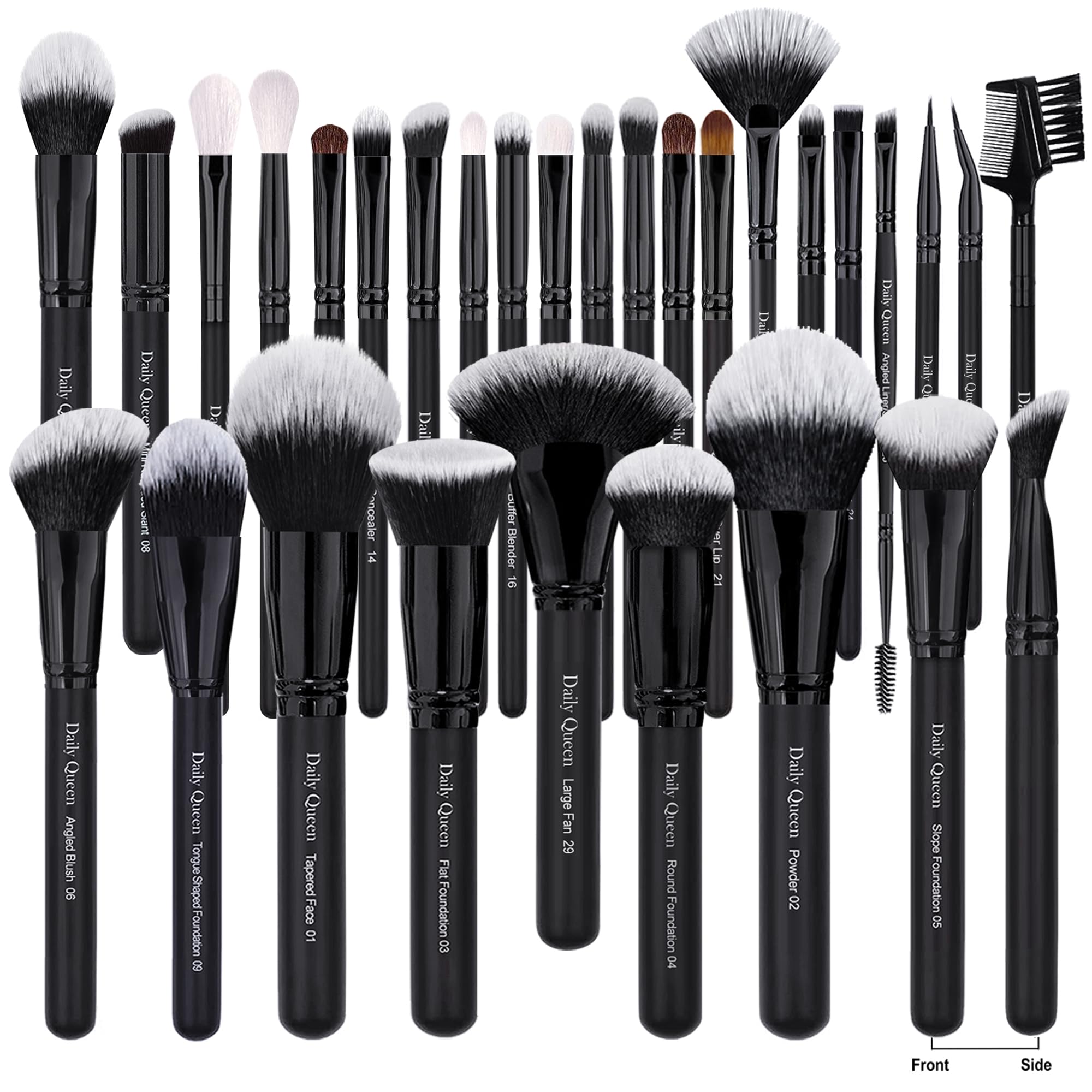 Daily Queen 29pcs Black Professional Makeup Brush Set Kabuki Powder Concealers Eye shadows Blush Eyeliner Eyebrow Contour Eye blending Brushes (29pcs brush)