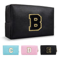 Personalized Initial A-Z Preppy Patch Makeup Bag,Small PU Chenille Letter Cosmetic Bag with Zipper for Teen Girls,Black Cute Toiletry Organizer Bag,Monogram Makeup Case Gift for Women Girls,Letter B