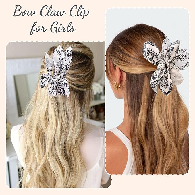 Hadutrek Bow Claw Clips Bow Hair Clips White 3PCS Big Hair Bows for Women Butterfly Styling Large Hair Clips for Thick Hair for Girls Hair Accessories for Teen