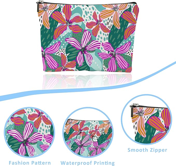 iapodiad Makeup Bag Abstact Tropical Flowers Cosmetic Bag Mini Portable Travel Toiletry Bag Organizer Makeup Brushes Aesthetic Accessories Waterproof Storage Bag for Women