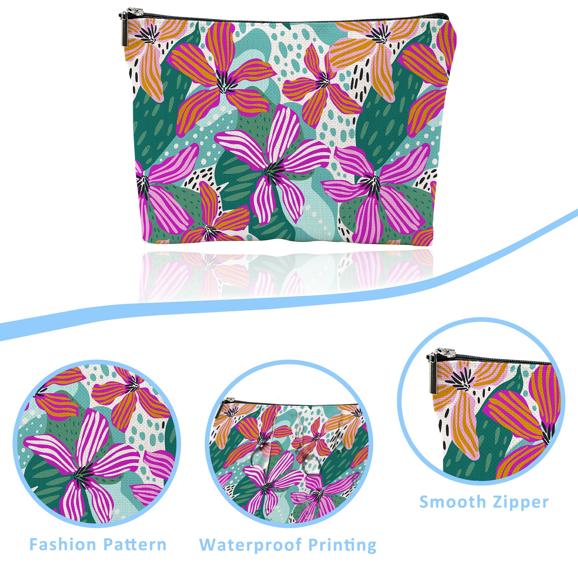 iapodiad Makeup Bag Abstact Tropical Flowers Cosmetic Bag Mini Portable Travel Toiletry Bag Organizer Makeup Brushes Aesthetic Accessories Waterproof Storage Bag for Women