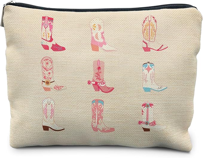 RYYCDOI cowgirl western makeup bag, cowgirl gifts for women, western gifts for women, western gifts for teen girls, pink preppy cowgirl boots cosmetic bag makeup pouch