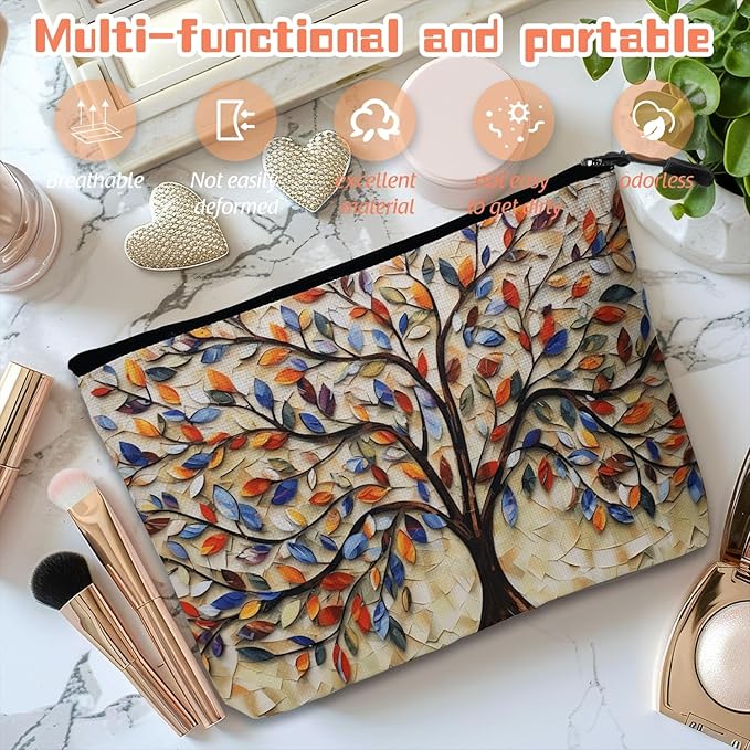 Scribesense Cosmetic Bags Travel Makeup Toilet Case Waterproof Pouch for Women Girls 6.7X9.45inches - Another Version of Colorful Leaf - Tree Artwork