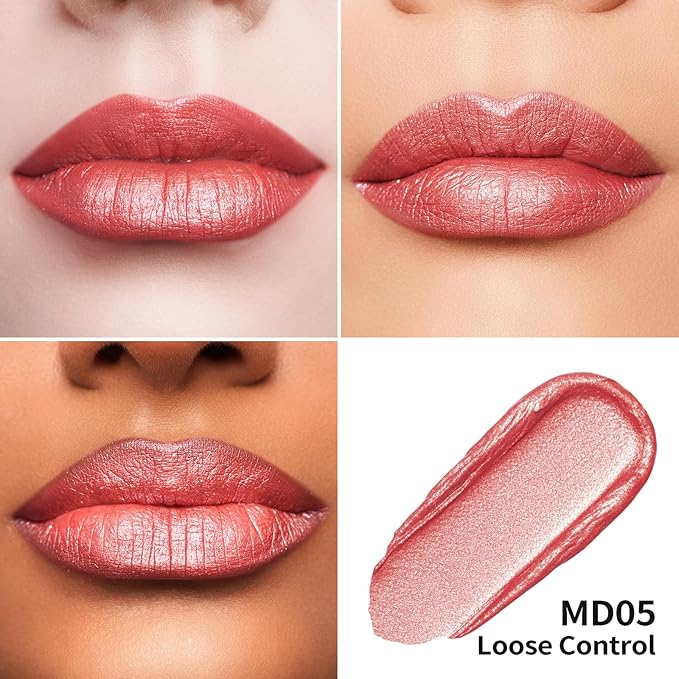 Oulac Orange Red Lipstick for Women, Metallic Lip Gloss Shimmer, Long Lasting Waterproof, Oil-Based Formula, High Impact Lip Color, Transferproof, Vegan & Cruelty-Free MD05