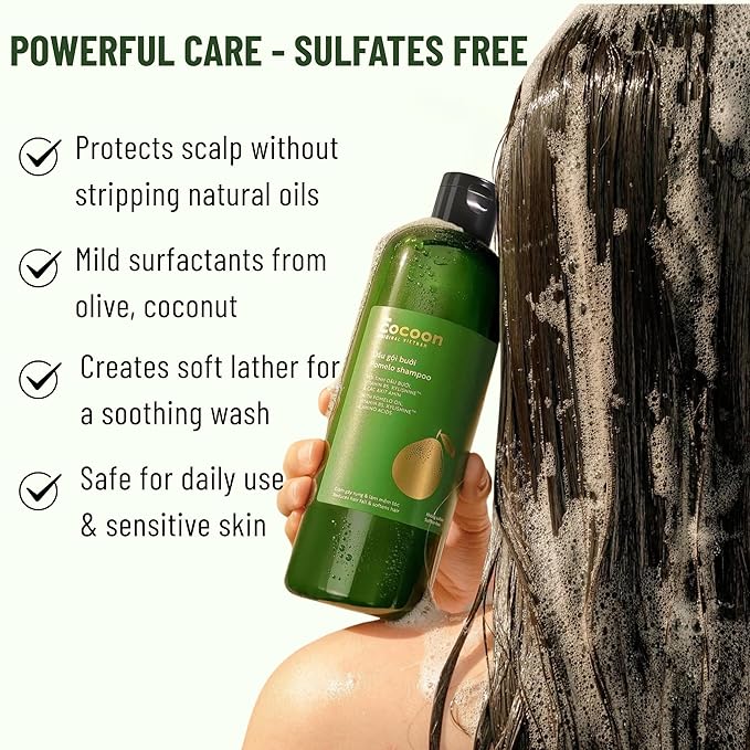 Cocoon Pomelo Botanical Shampoo 310ml / 10.48 fl oz – Luxury Sulfate Free Shampoo with Vietnamese Pomelo Peel Oil & Vitamin B5, Hydrating Strengthening Shampoo for Soft, Full-Looking Hair