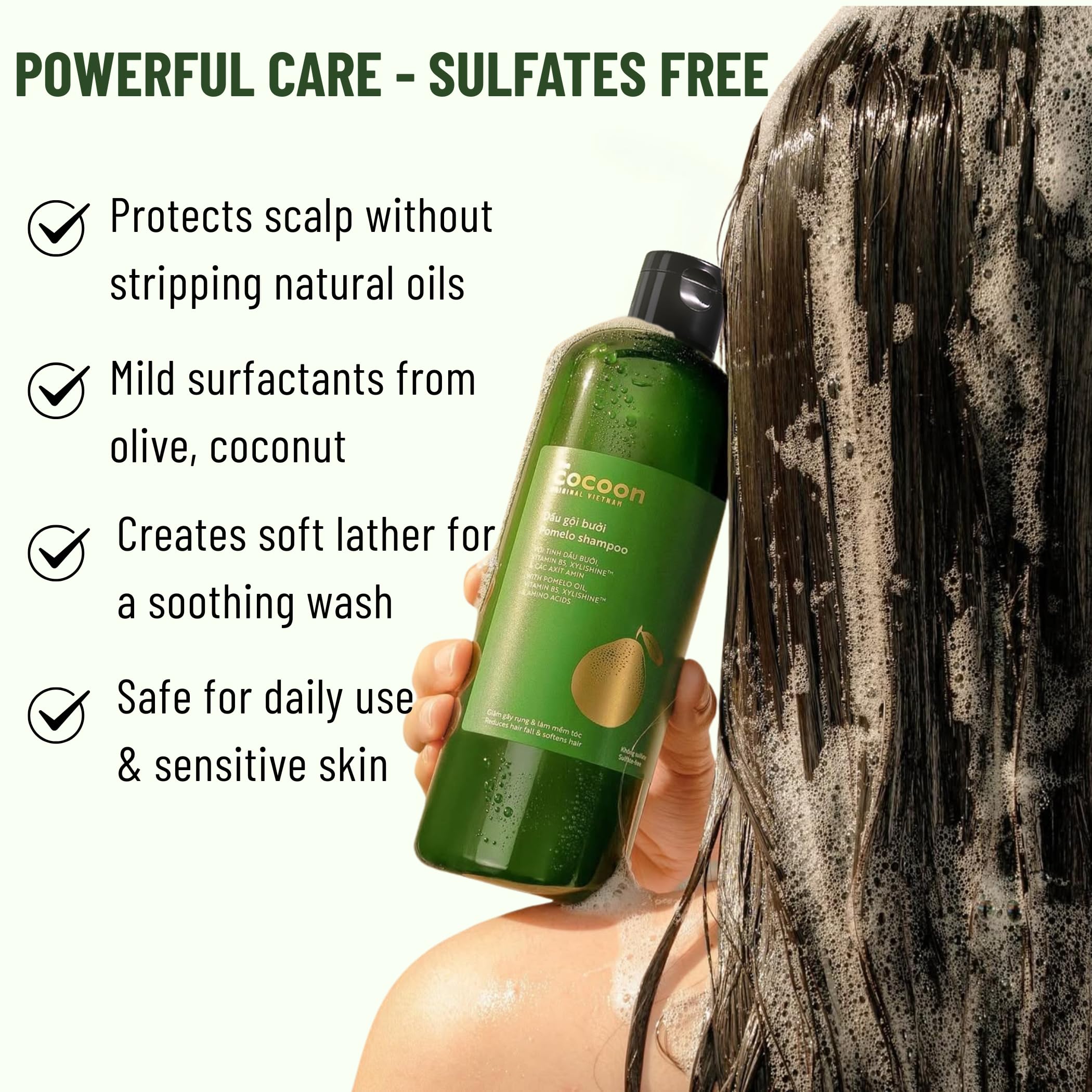 Cocoon Pomelo Botanical Shampoo 310ml / 10.48 fl oz – Luxury Sulfate Free Shampoo with Vietnamese Pomelo Peel Oil & Vitamin B5, Hydrating Strengthening Shampoo for Soft, Full-Looking Hair