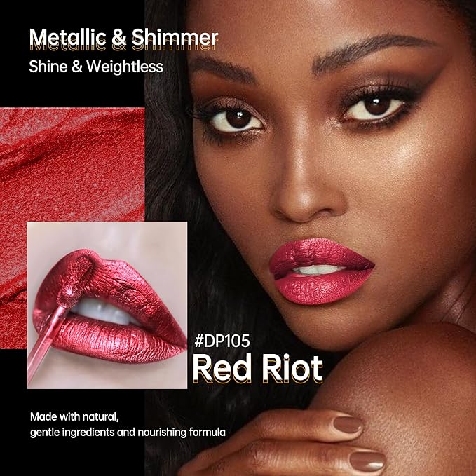 Depuplum Red Lipsticks for Women Metallic Glitter Lipstick Long Lasting