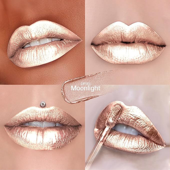 Depuplum Silver Lipsticks for Women Metallic Glitter Lipstick Long Lasting