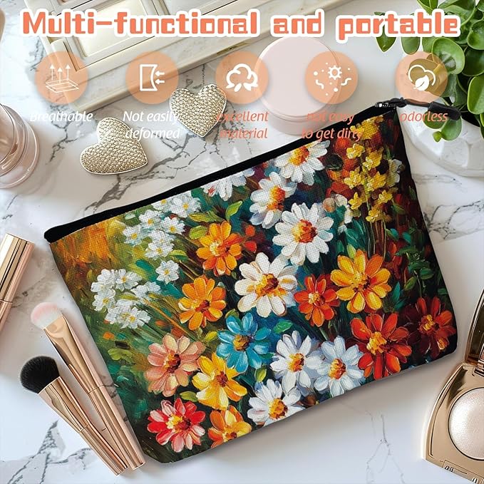 Scribesense Cosmetic Bags Travel Makeup Toilet Case Waterproof Pouch for Women Girls 6.7X9.45inches - The Allure of Multicolored Wildflowers in Art