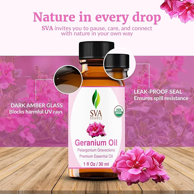 SVA Organic Geranium Essential Oil with Dropper, 1 Fl Oz (30 ml)